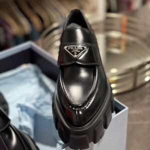Prada Black Slip-On Loafers with Chunky Sole RARE MONOLITH 71/2